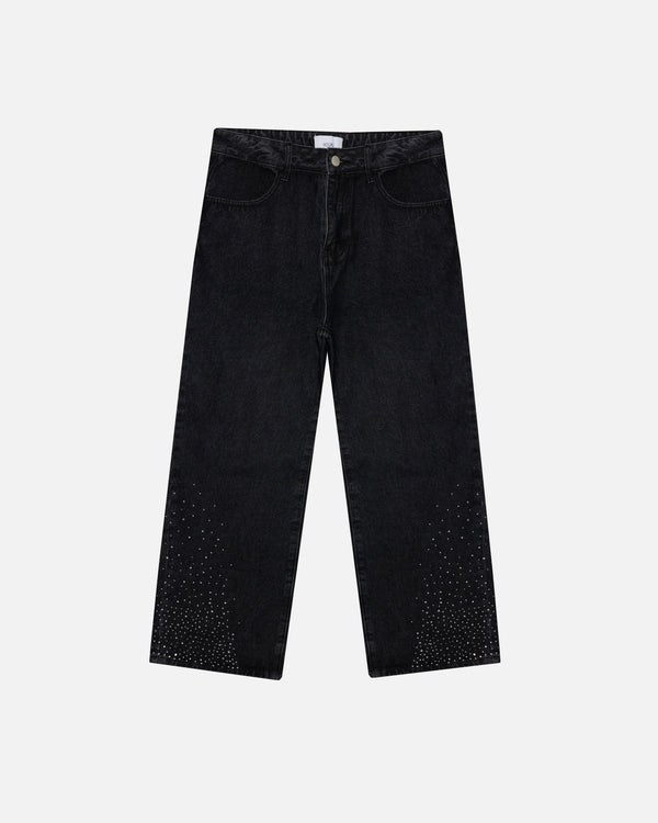 Rhinestone Baggy Denim - Washed Black
