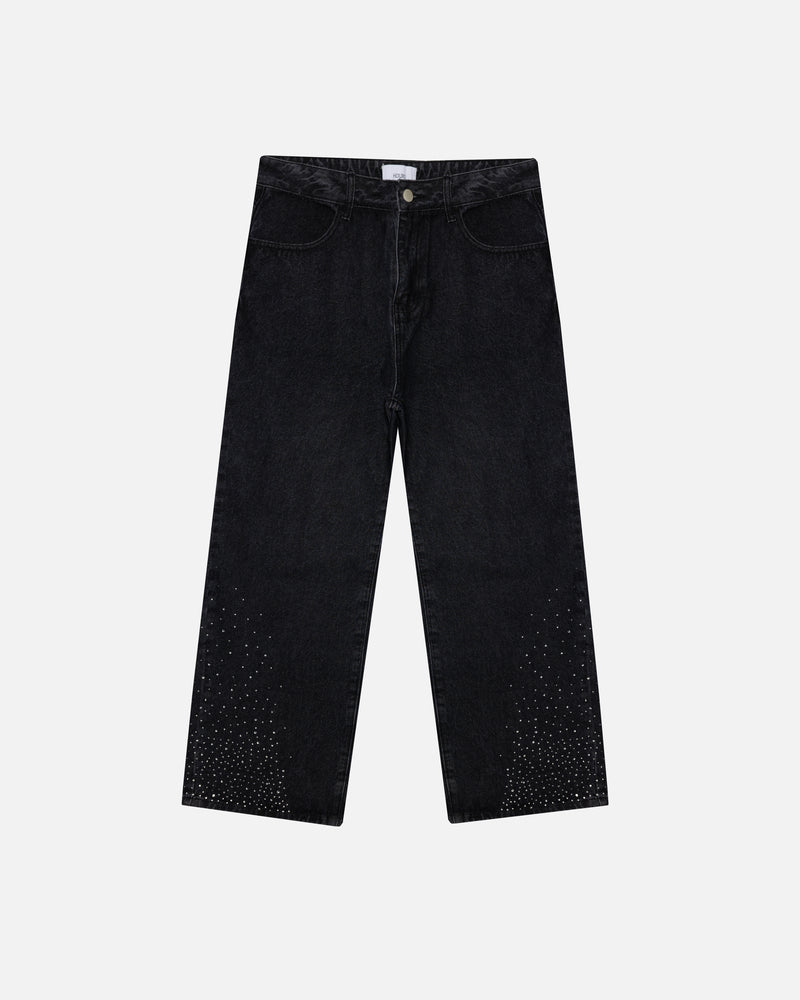 Rhinestone Baggy Denim - Washed Black
