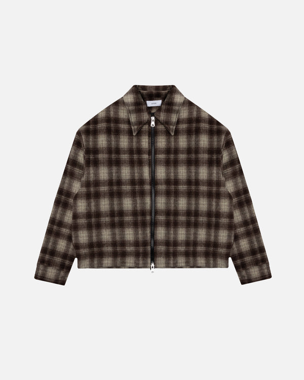 Flannel Zip Overshirt - Brown
