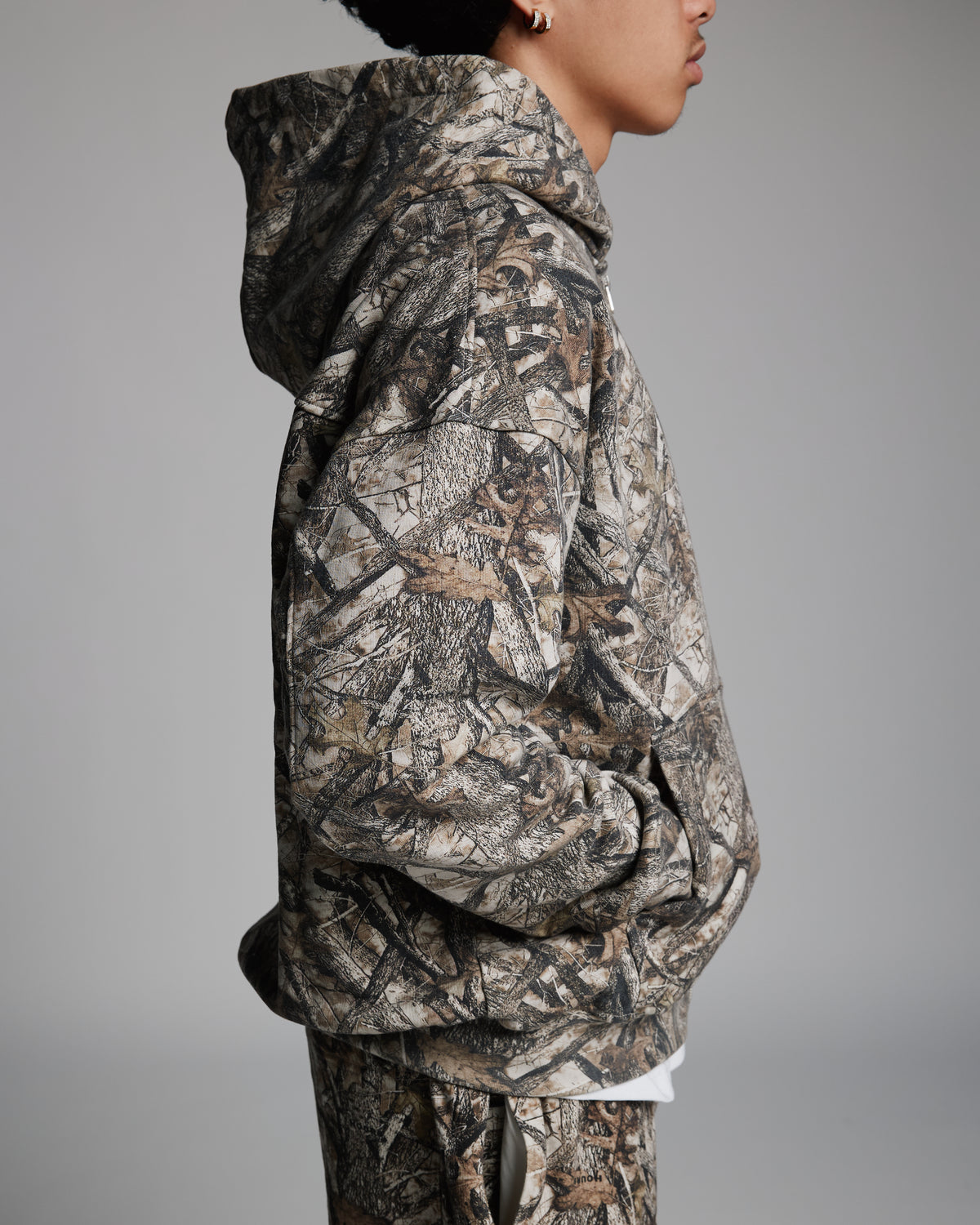 Drop Shoulder Zip Hoodie - Camo