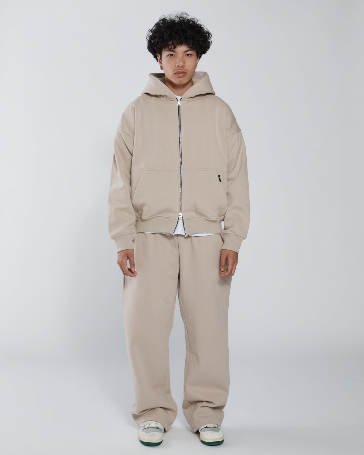 Drop Shoulder Zip Hoodie - Desert