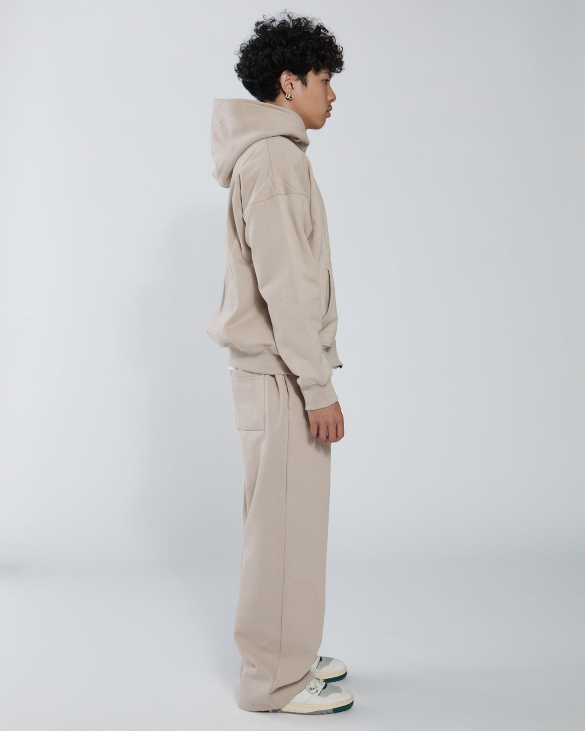 Drop Shoulder Zip Hoodie - Desert