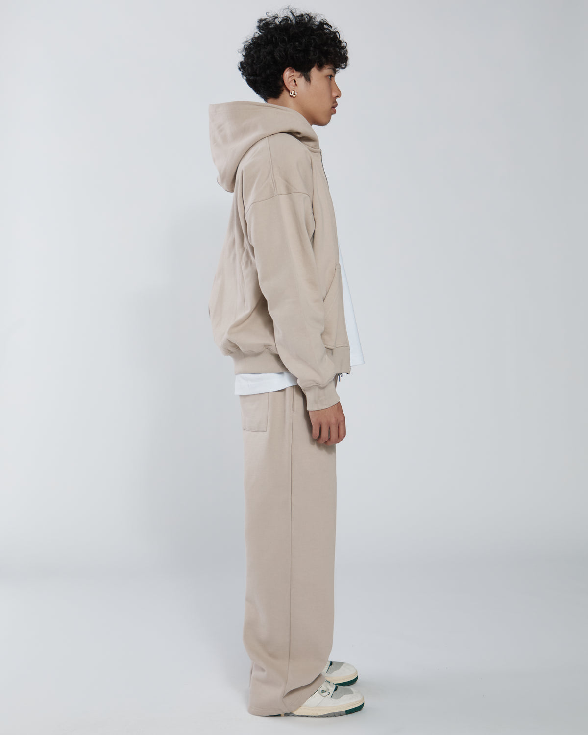 Drop Shoulder Zip Hoodie - Desert