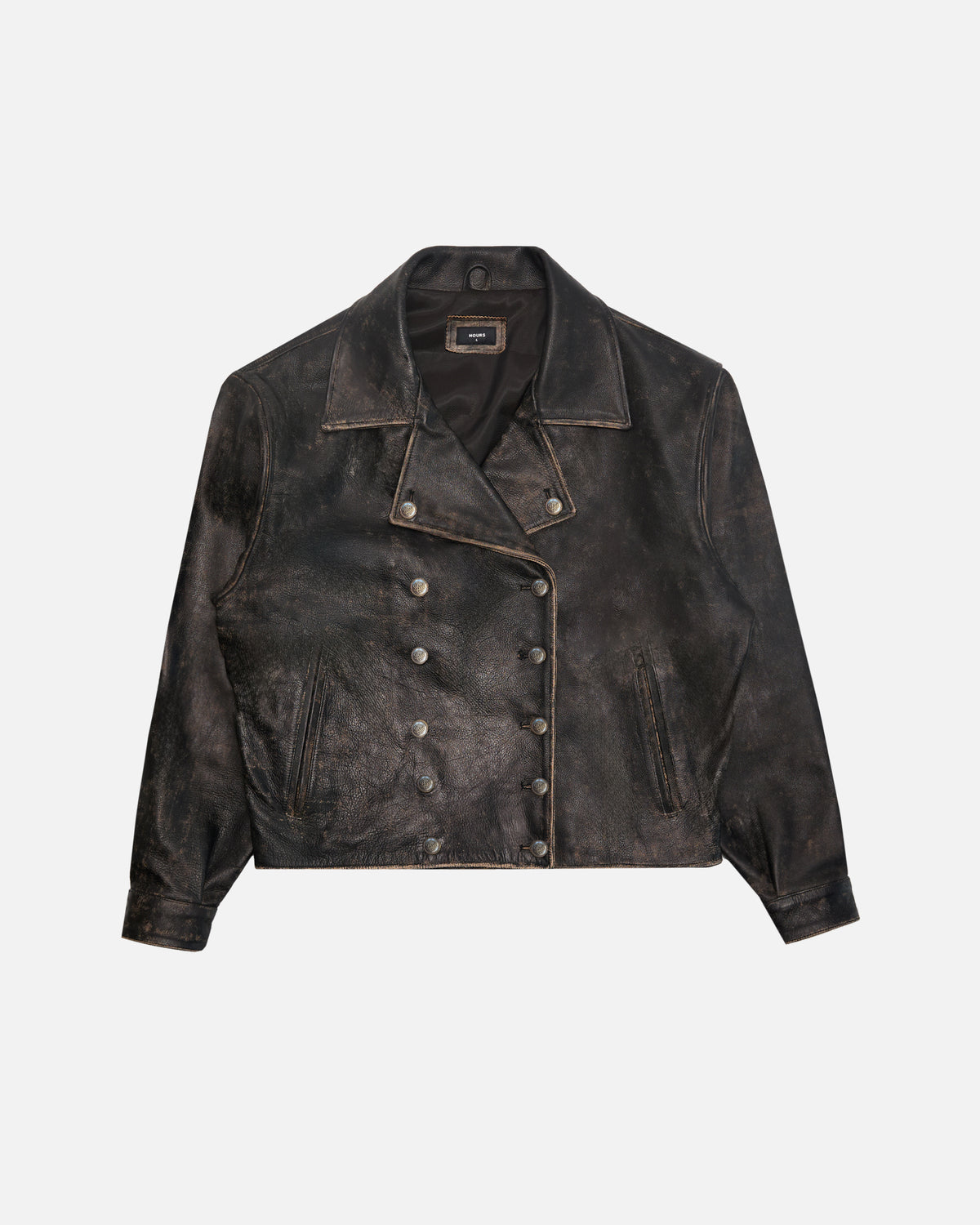 Double Breasted Leather Jacket - Vintage Black