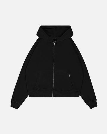 Drop Shoulder Zip Hoodie - Black