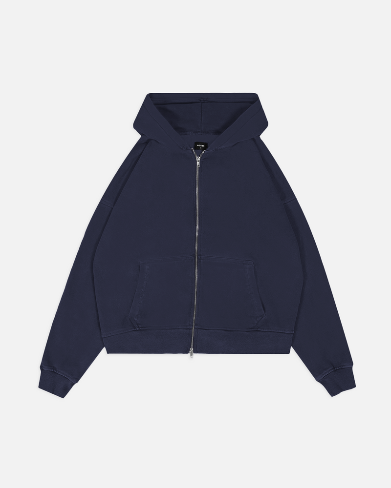 Drop Shoulder Zip Hoodie - Navy