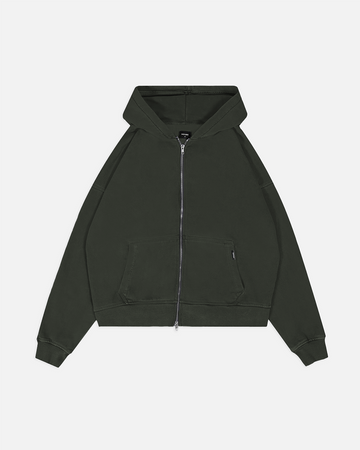 Drop Shoulder Zip Hoodie - Olive