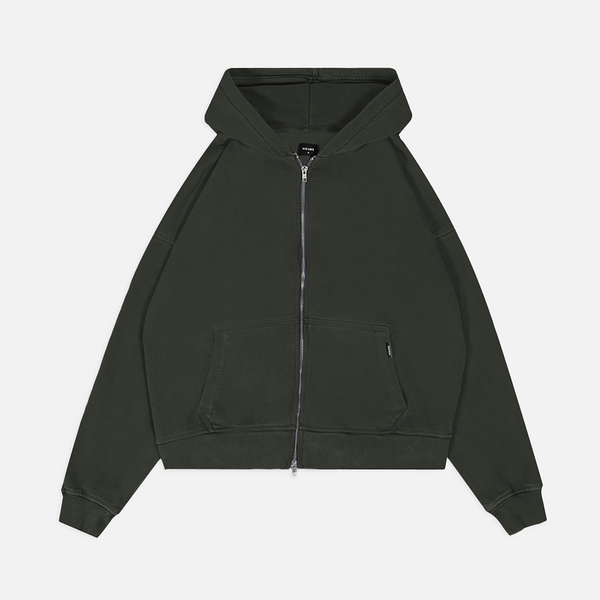 DropShoulderZipHoodie-Olive-