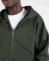 Drop Shoulder Zip Hoodie - Olive