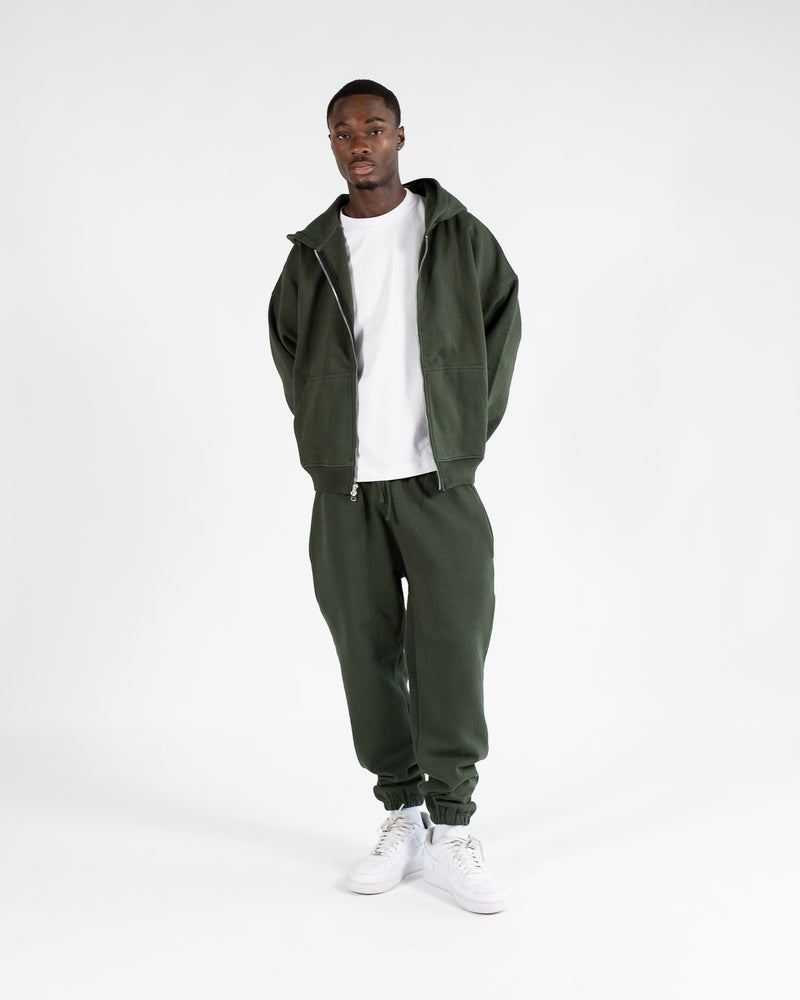 Drop Shoulder Zip Hoodie - Olive