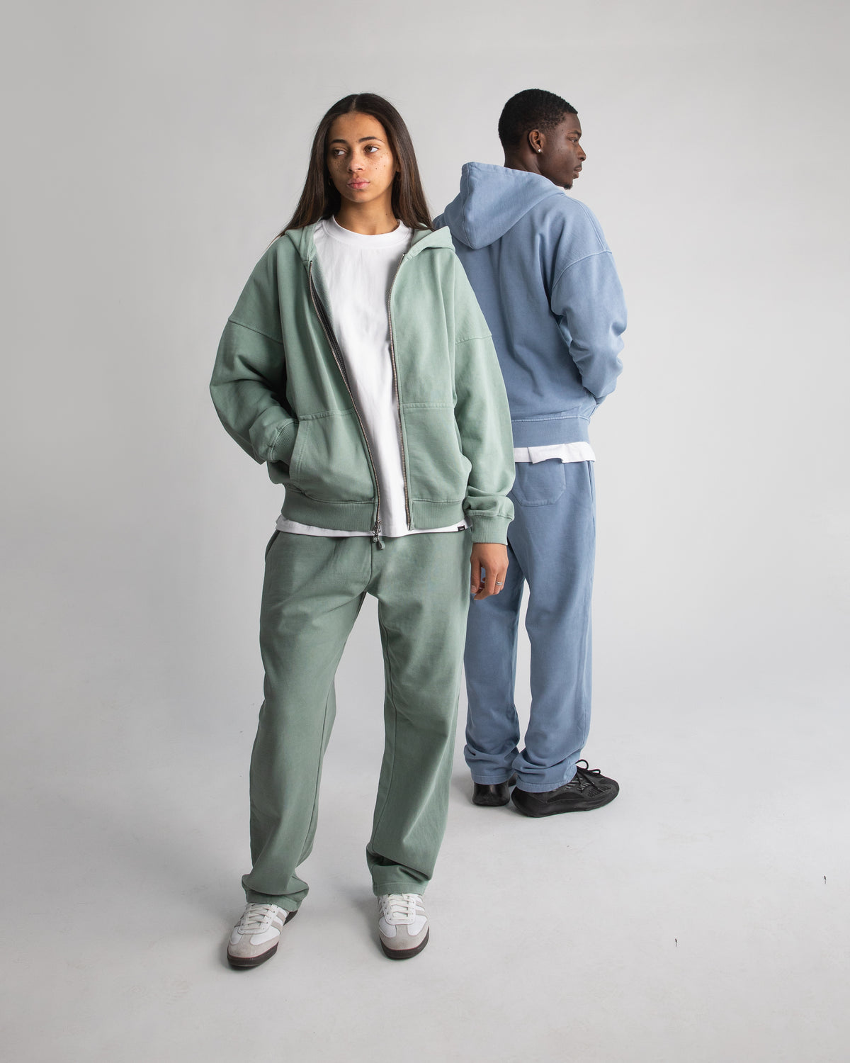 Drop Shoulder Zip Hoodie - Vintage Sage