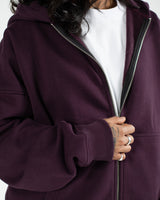 Drop Shoulder Zip Hoodie - Wine