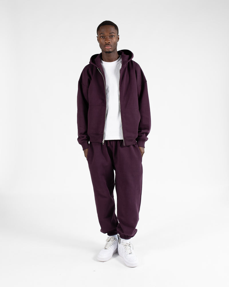 Drop Shoulder Zip Hoodie - Wine