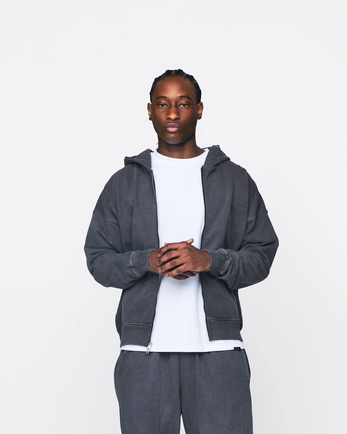 Drop Shoulder Zip Hoodie - Vintage Grey