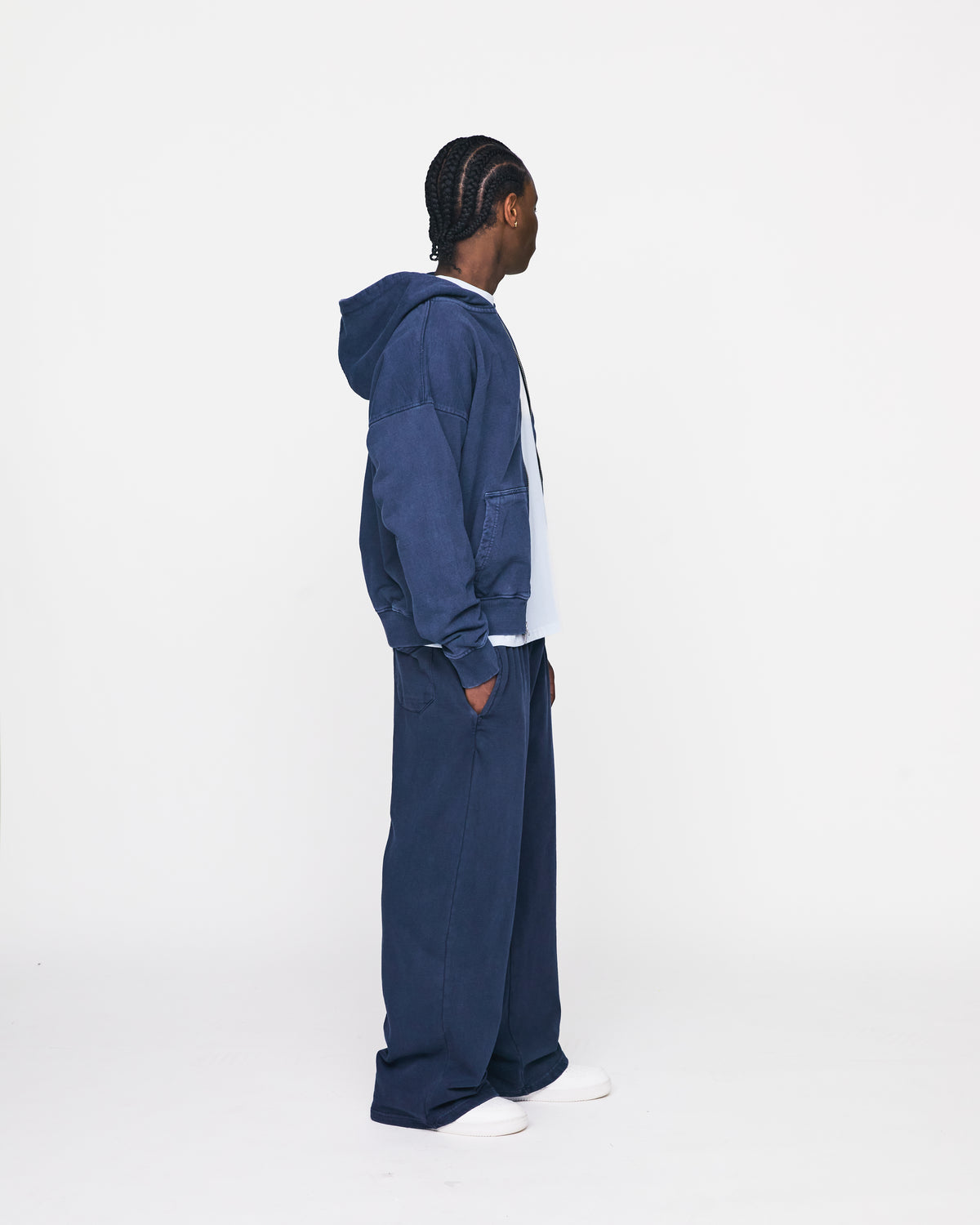 Drop Shoulder Zip Hoodie - Vintage Navy