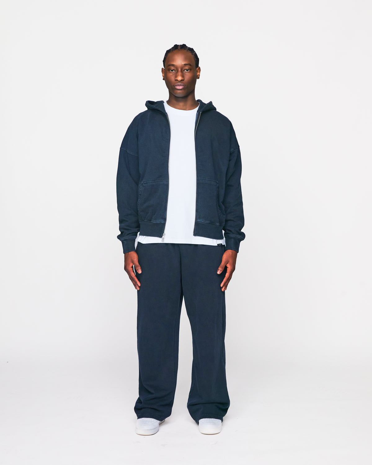 Drop Shoulder Zip Hoodie - Vintage Navy