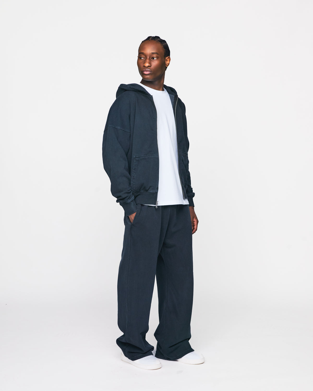 Drop Shoulder Zip Hoodie - Vintage Black