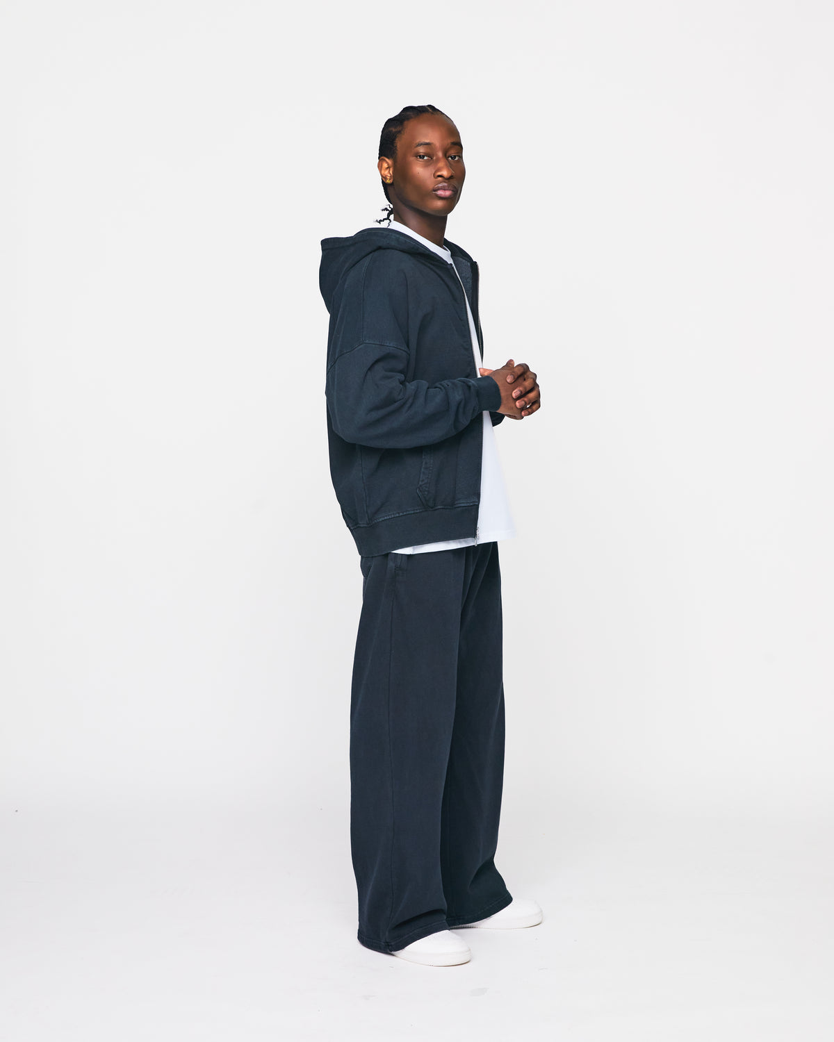 Drop Shoulder Zip Hoodie - Vintage Black