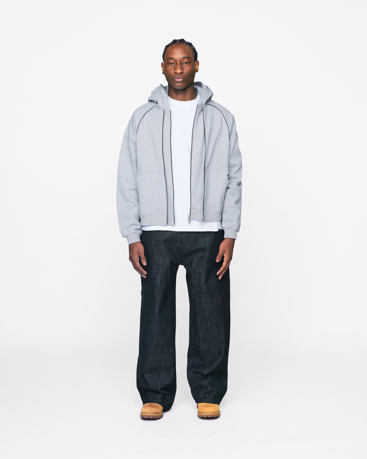 Double Layer Zip Hoodie - Grey