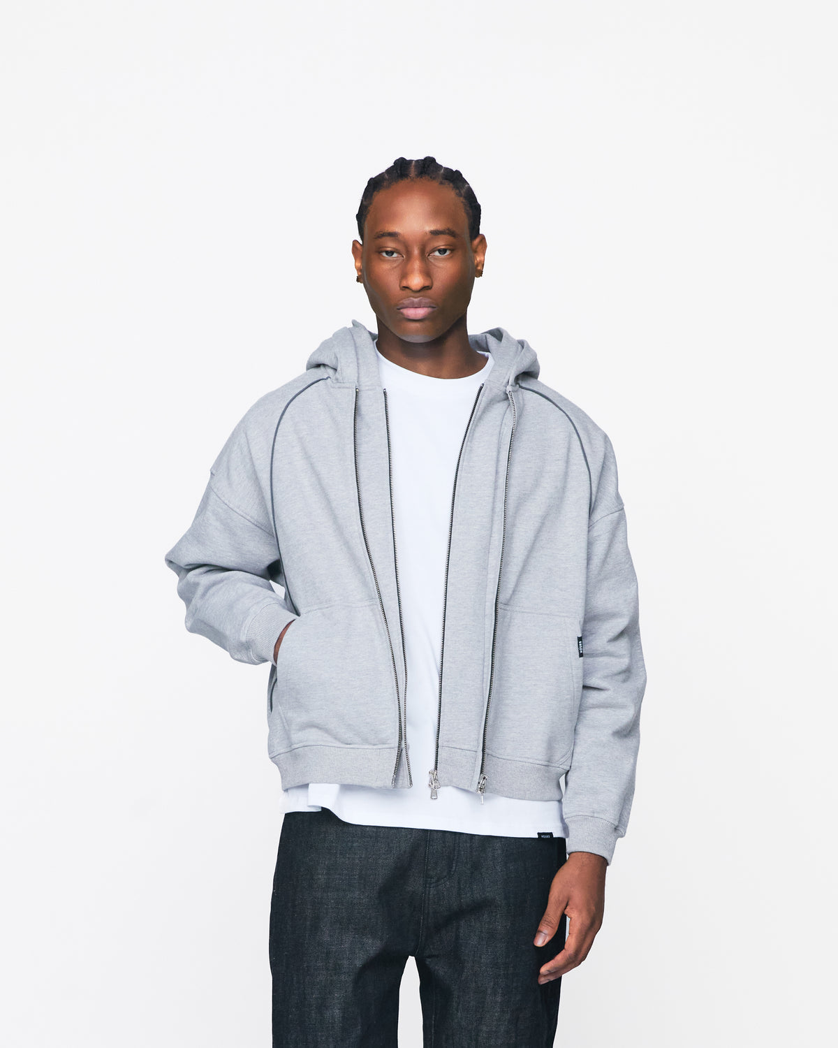 Double Layer Zip Hoodie - Grey