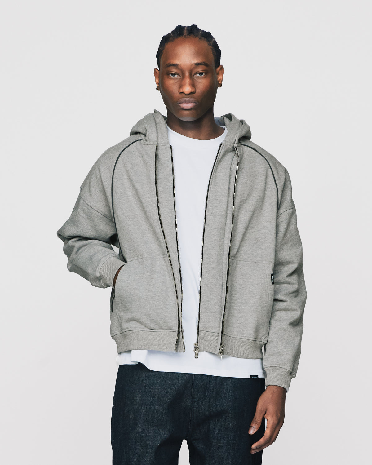 Double Layer Zip Hoodie - Grey