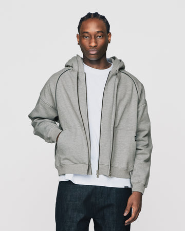 Double Layer Zip Hoodie - Grey