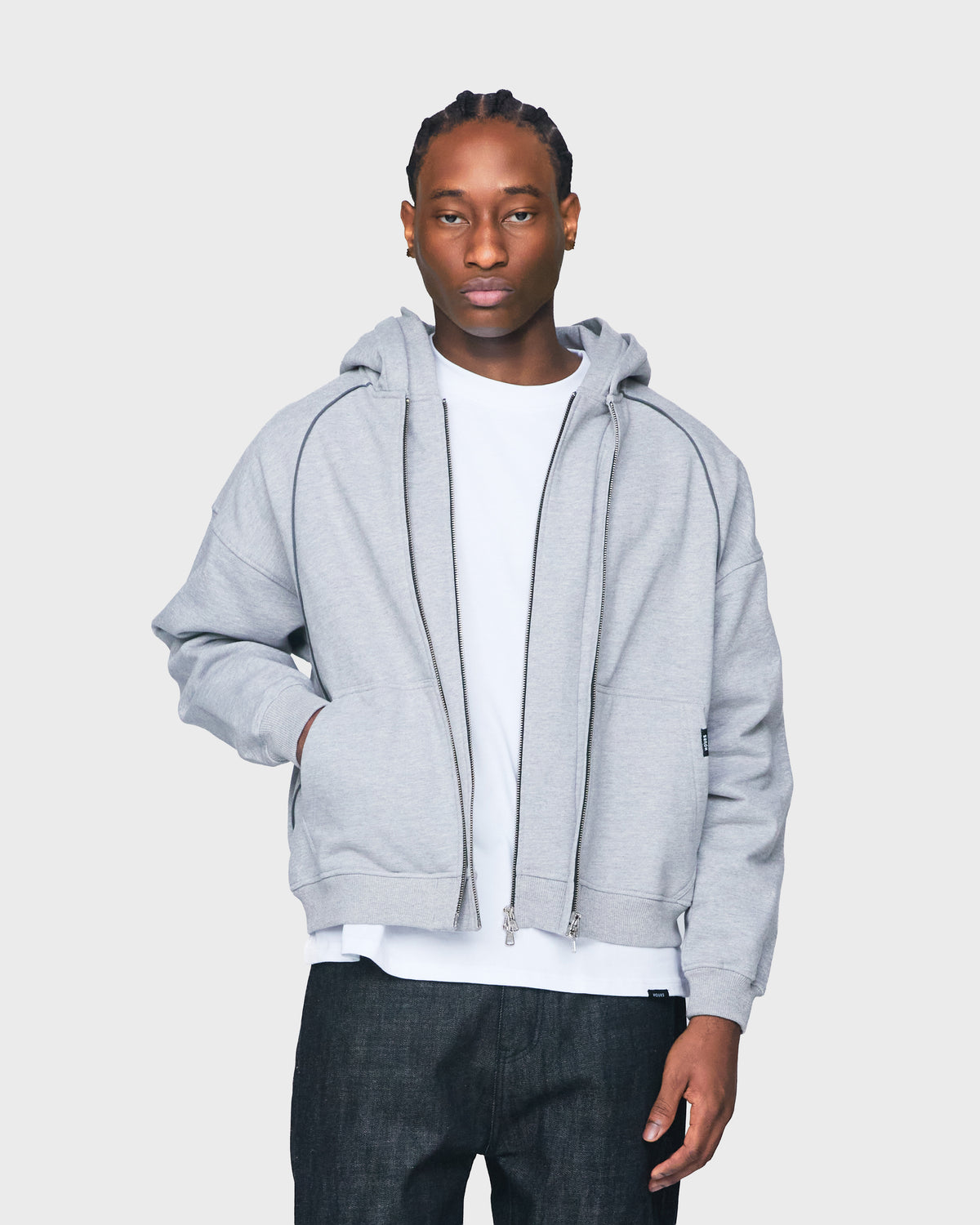 Double Layer Zip Hoodie - Grey