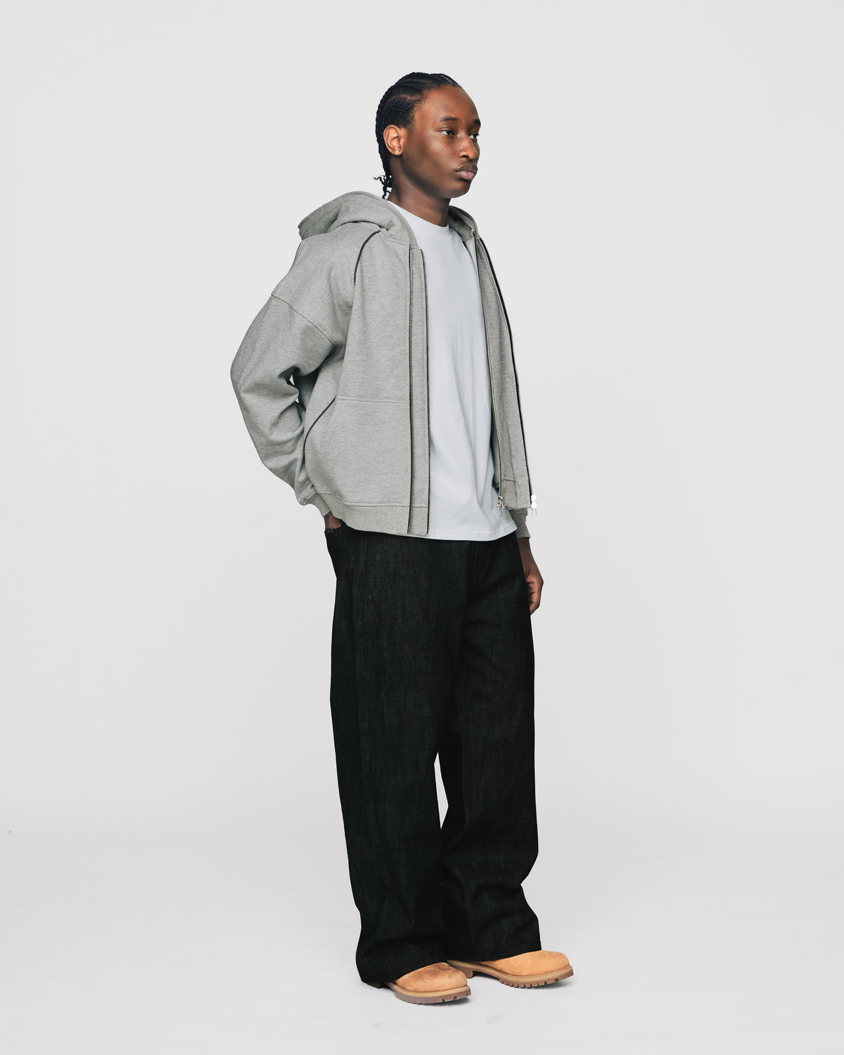Double Layer Zip Hoodie - Grey
