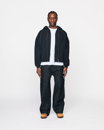 Double Layer Zip Hoodie - Black