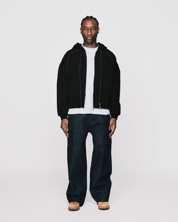 Double Layer Zip Hoodie - Black