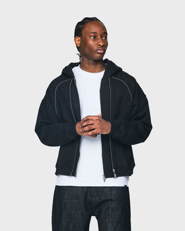 Double Layer Zip Hoodie - Black
