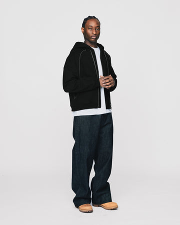 Double Layer Zip Hoodie - Black