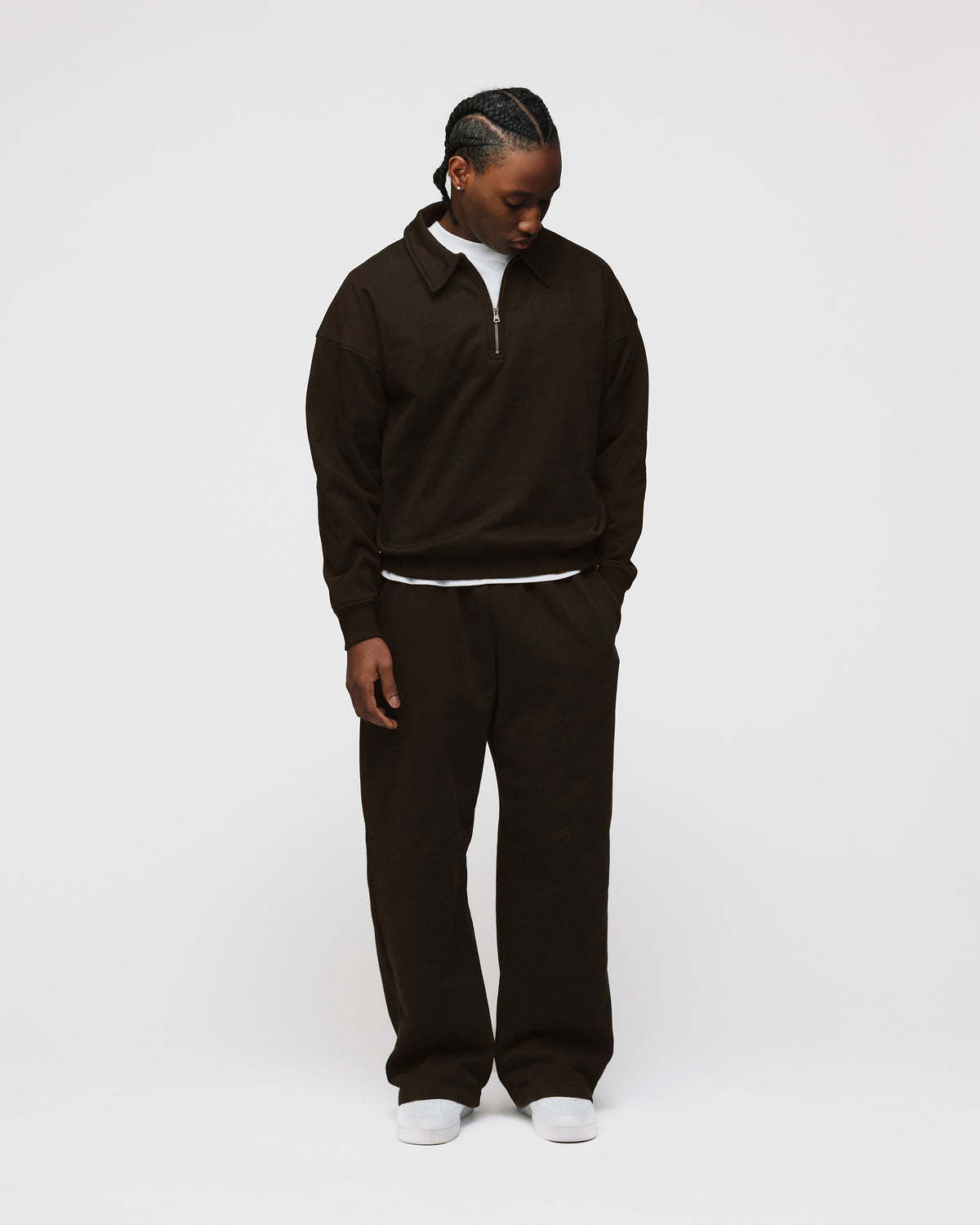 Drop Shoulder 1/4 Zip - Espresso