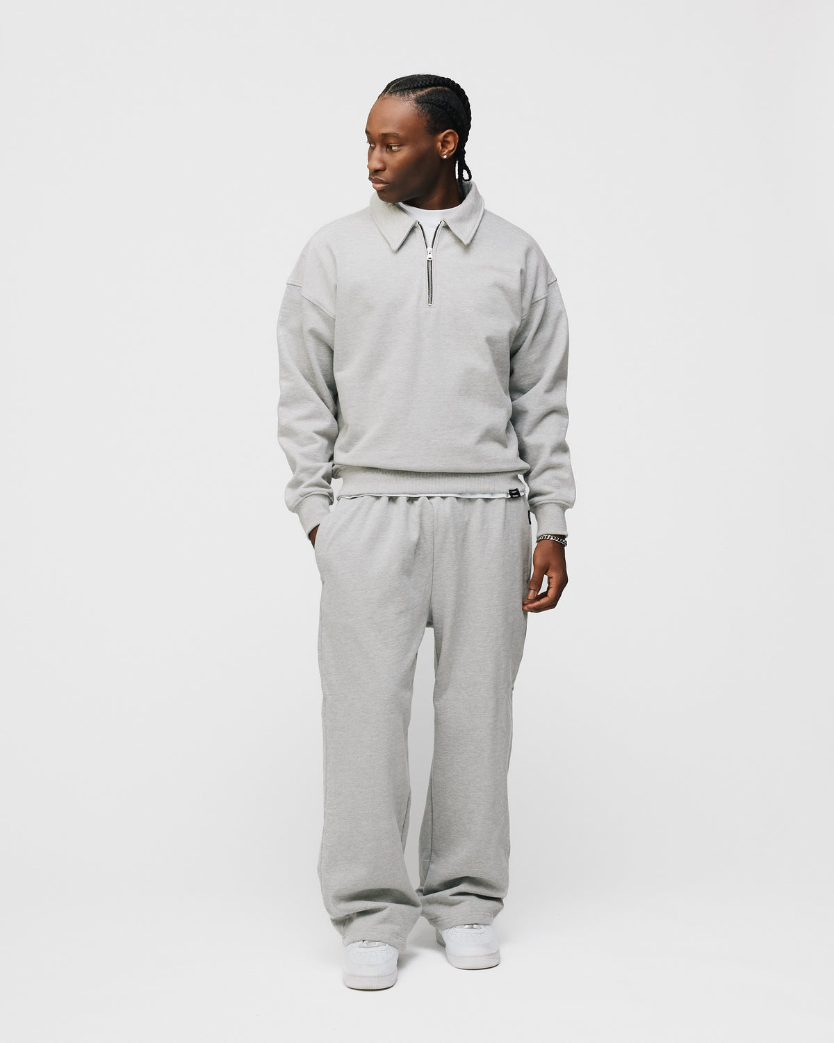 Drop Shoulder 1/4 Zip - Grey