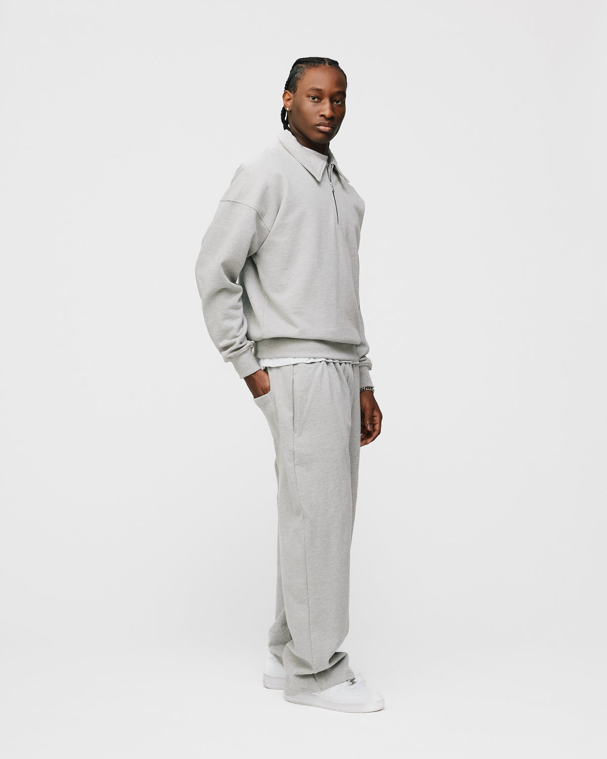 Drop Shoulder 1/4 Zip - Grey
