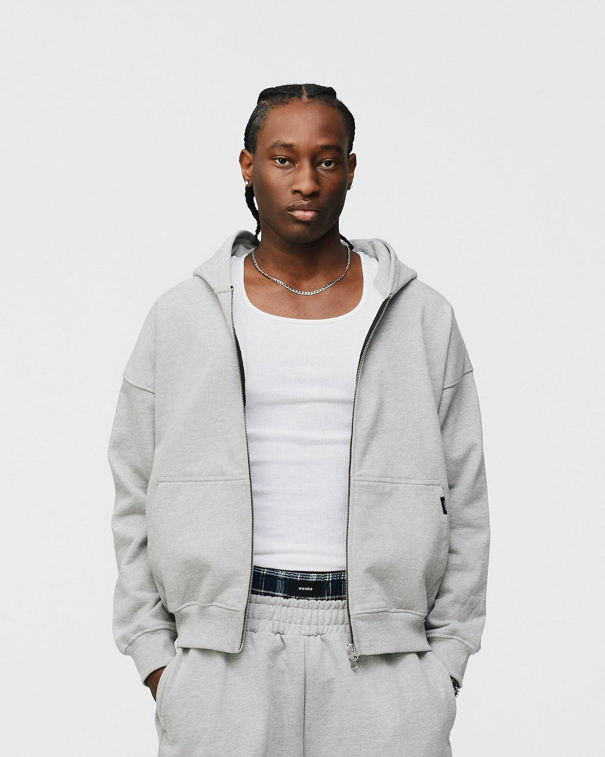 Drop Shoulder Zip Hoodie - Grey