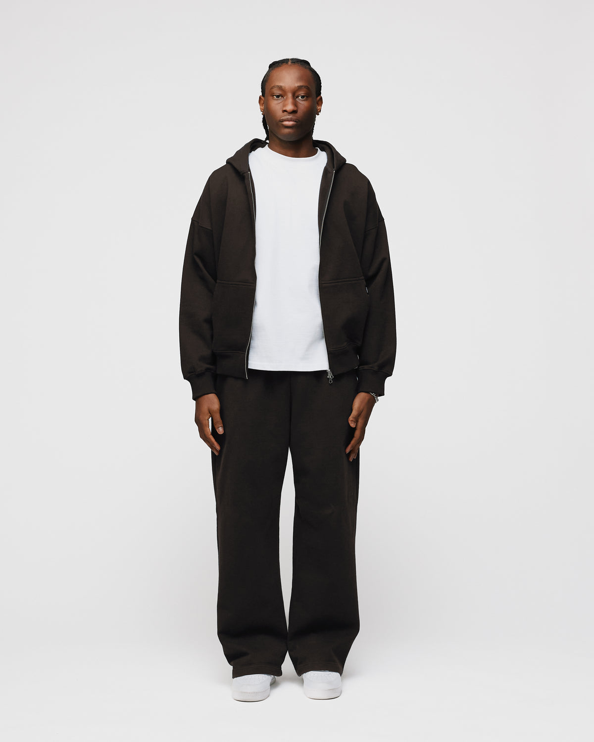 Drop Shoulder Zip Hoodie - Espresso
