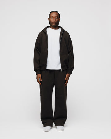 Drop Shoulder Zip Hoodie - Espresso
