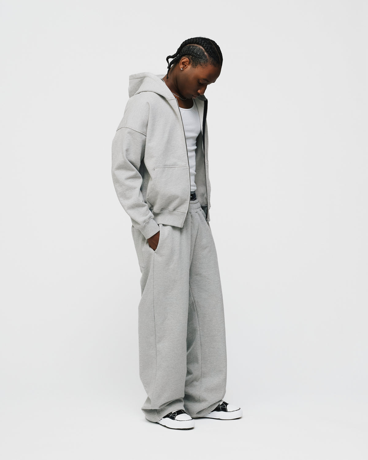 Drop Shoulder Zip Hoodie - Grey