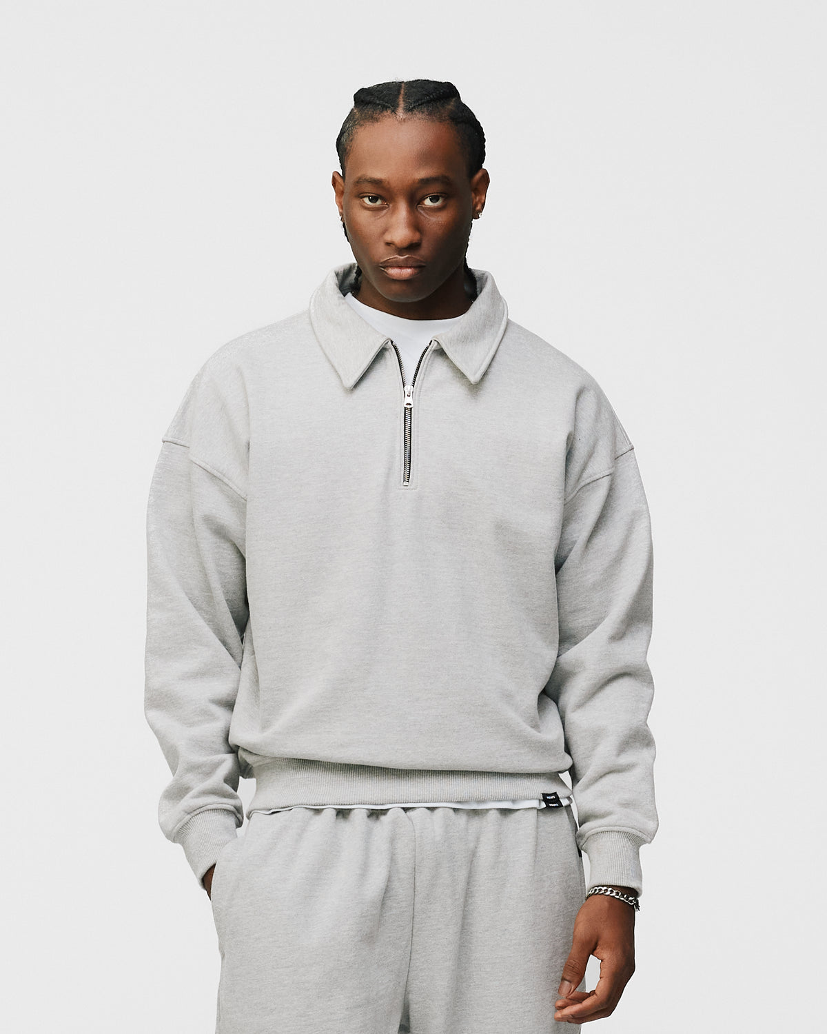 Drop Shoulder 1/4 Zip - Grey