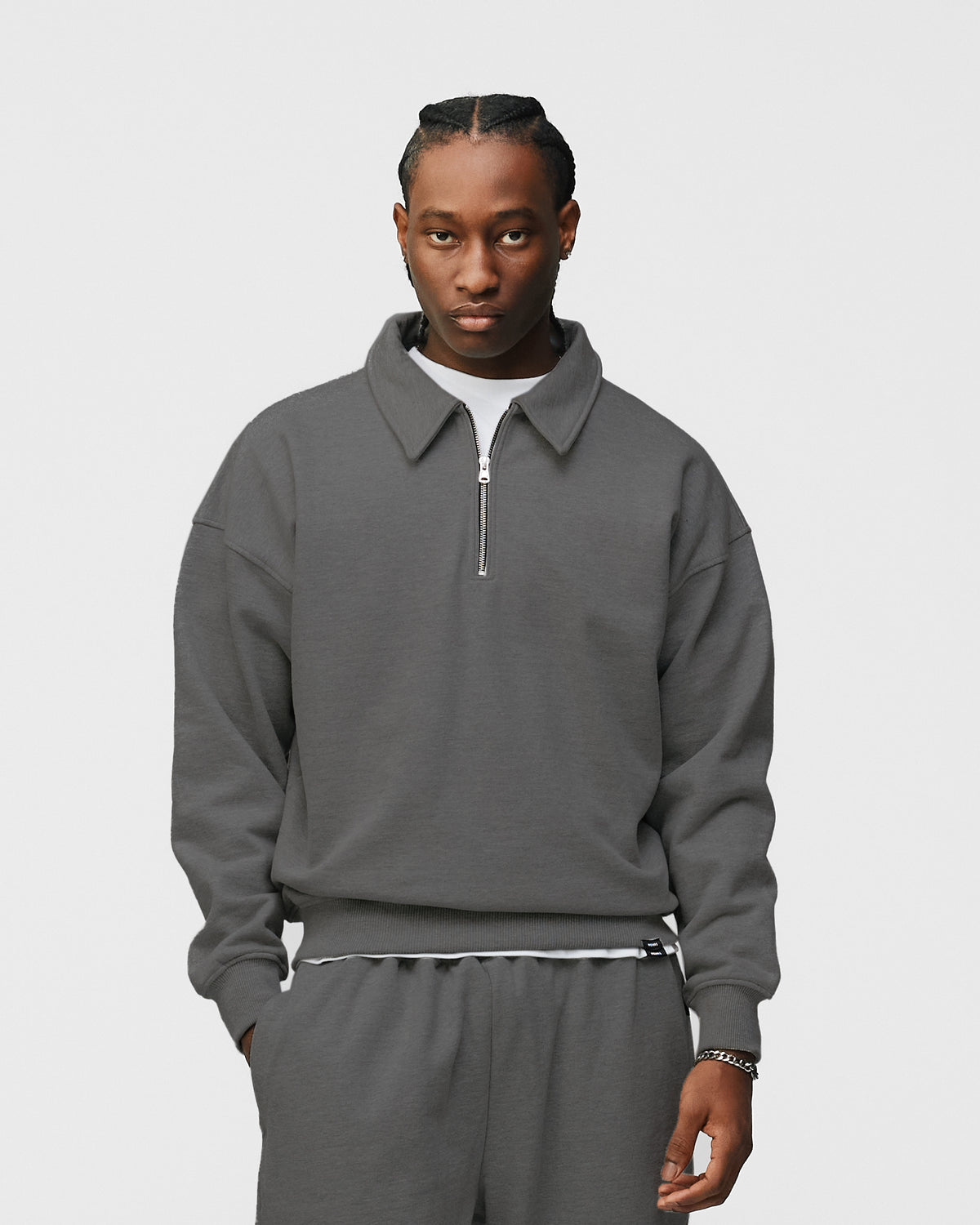 Drop Shoulder 1/4 Zip - Charcoal