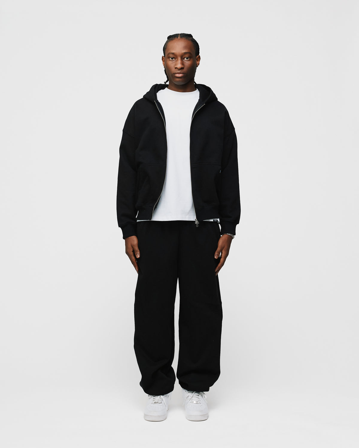 Drop Shoulder Zip Hoodie - Black