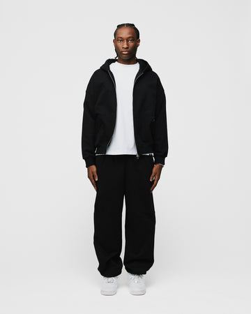 Drop Shoulder Zip Hoodie - Black
