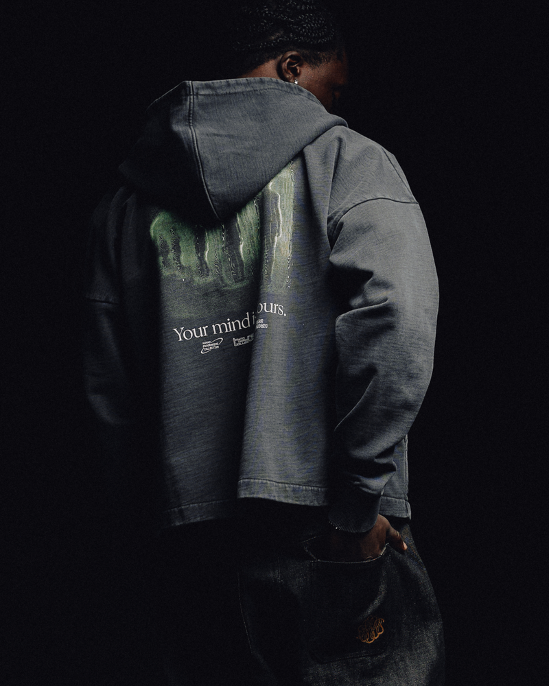 Mind is Hours Cropped Zip Hoodie - Vintage Black