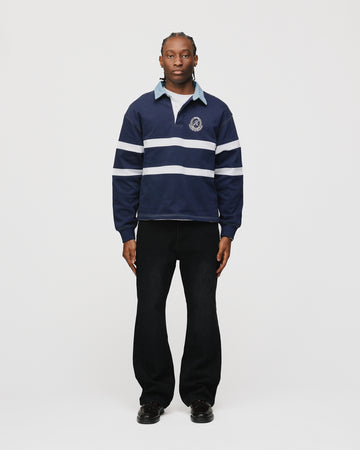 Cropped Rugby Shirt - Navy Blue