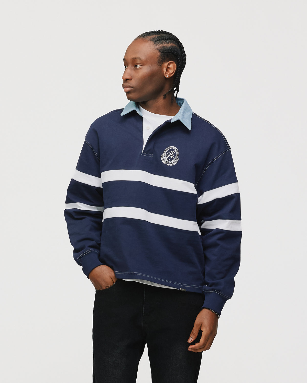 Cropped Rugby Shirt - Navy Blue