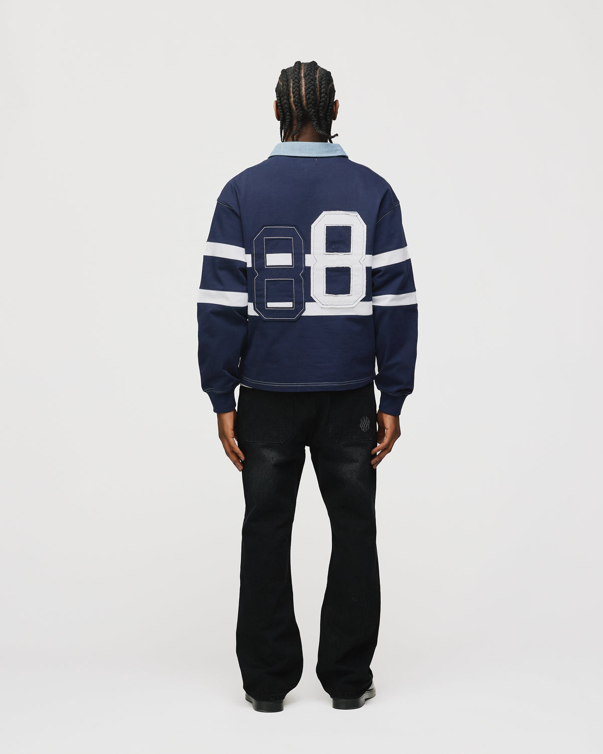 Cropped Rugby Shirt - Navy Blue