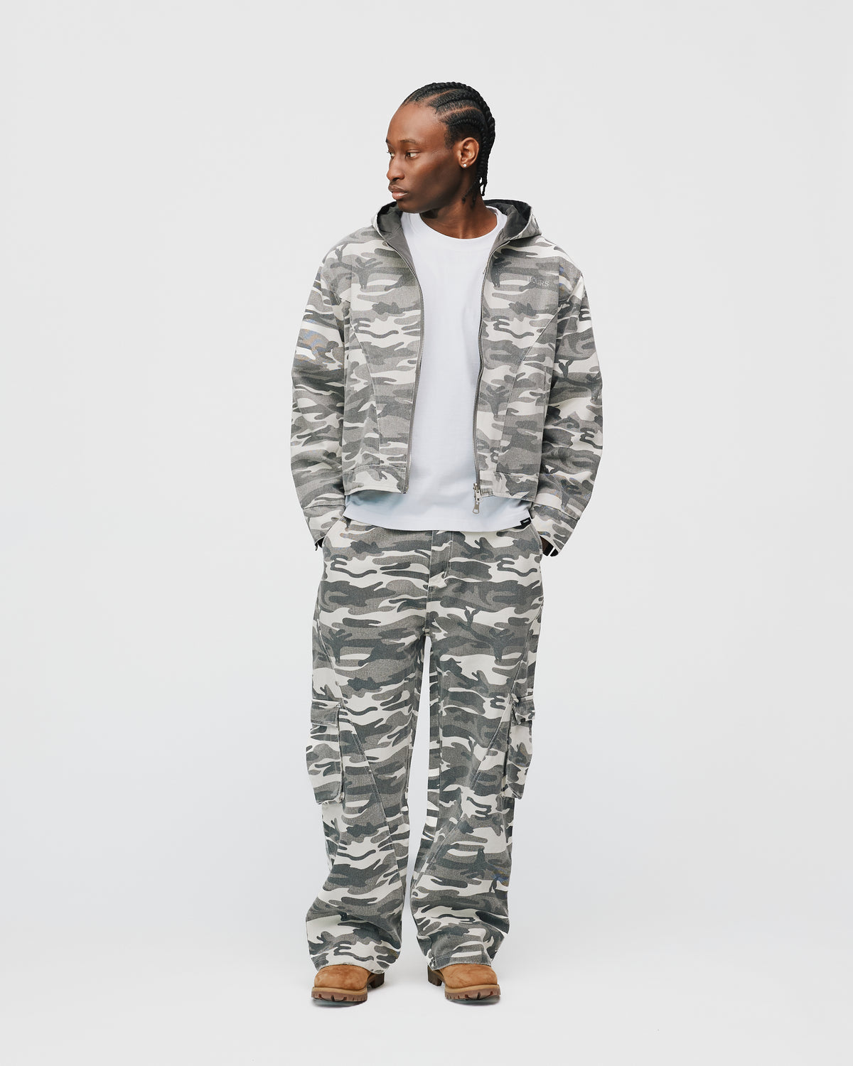 Baggy Cargo Pants - White Camo