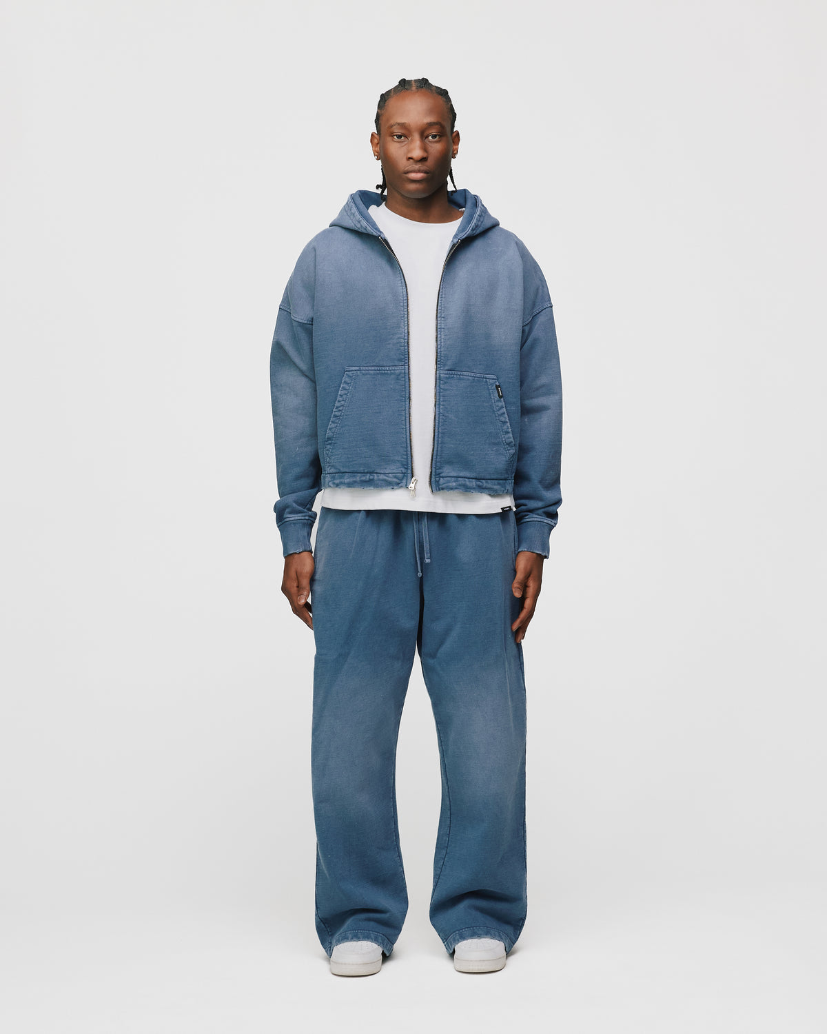 Cropped Zip Hoodie - Sunfaded Blue