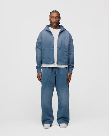 Cropped Zip Hoodie - Sunfaded Blue
